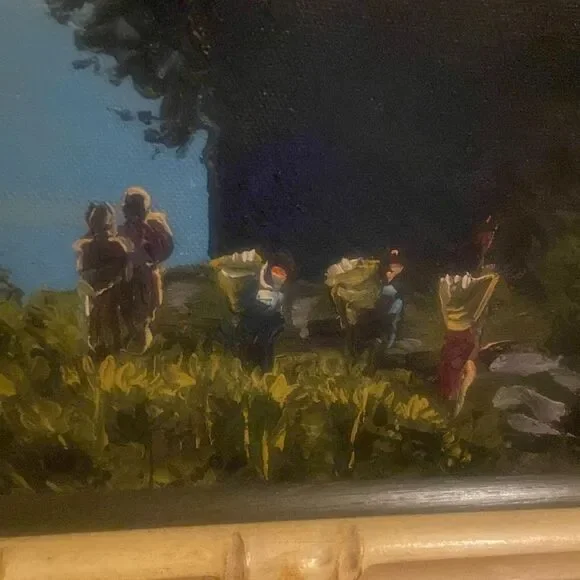 Mountain Landscape Painting with Bamboo Frame Size Approximately 17X26” - Picture 4 of 12